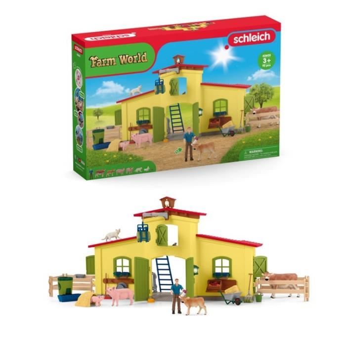 Ensemble de Figurines Animaux de la Ferme avec Accessoires - Coffret Ferme éducative de 92 Pieces avec Vache, Cheval, Cochon et