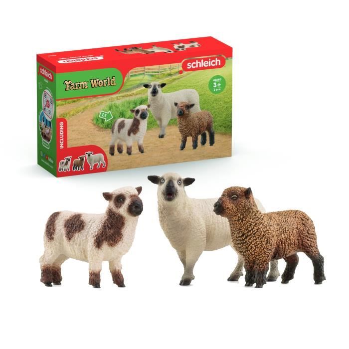 Figurine Trio de moutons, pour enfants des 3 ans, 5 x 19 x 11 cm - schleich 42660 FARM WORLD
