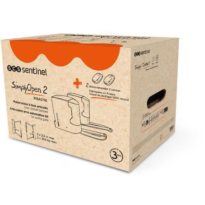Kit moteur de portail deux battants - SCS SENTINEL - SimplyOpen 2 - Jusqu'a 200 kg par vantail et 5 metres max