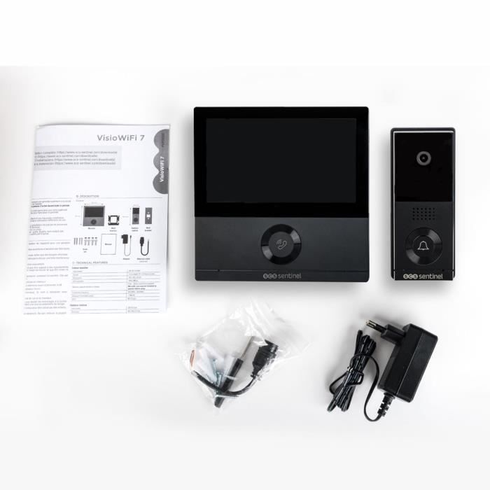 Interphone vidéo connecté filaire - SCS SENTINEL - VisioWifi - Vision nocturne - Noir