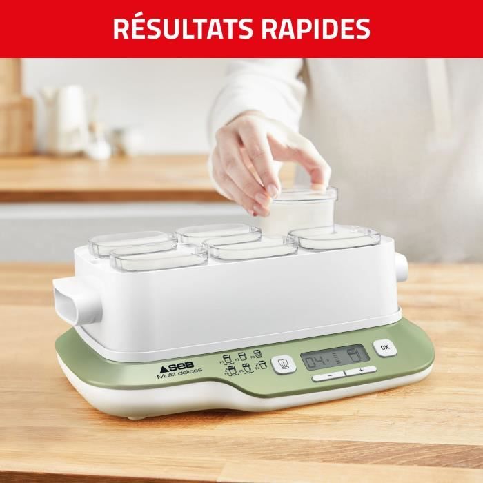 SEB Multi Delices Express Vegetal Yaourtiere 6 pots en verre, Sans PBA, 6 programmes, Mode express 4h, FabriquÈ en France YG660A11