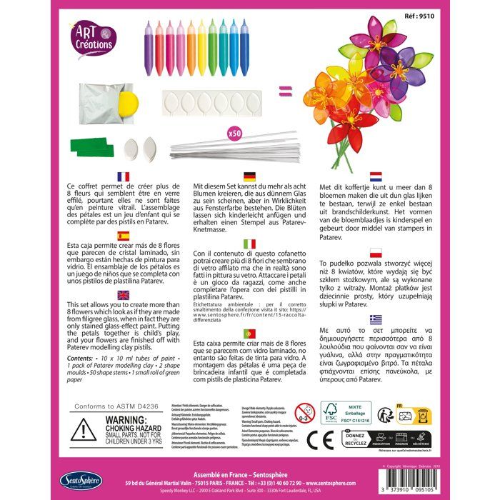 Peinture Vitrail - SENTOSPHERE - Art & Créations - Crystal Flor - 8 fleurs a créer en verre effilé - Des 8 ans