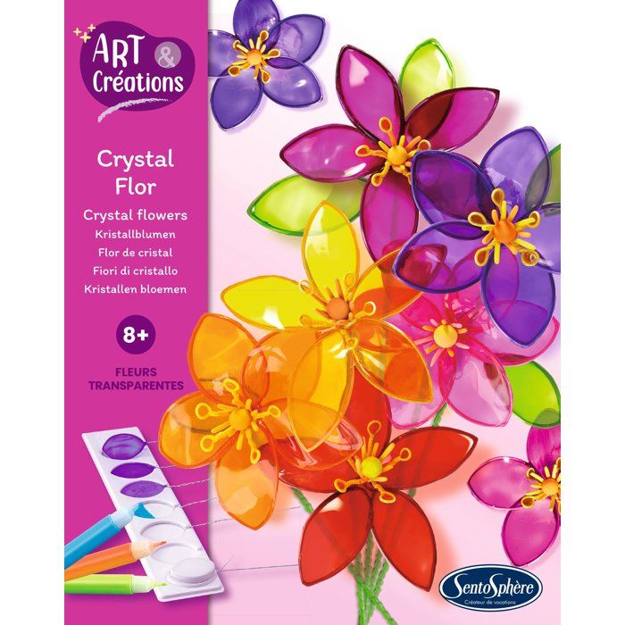 Peinture Vitrail - SENTOSPHERE - Art & Créations - Crystal Flor - 8 fleurs a créer en verre effilé - Des 8 ans