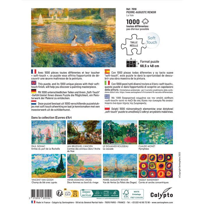 Puzzle - SENTOSPHERE - Calypto - 1000 pieces - La Yole - Pierre-Auguste Renoir - Toucher Soyeux - Des 9 ans