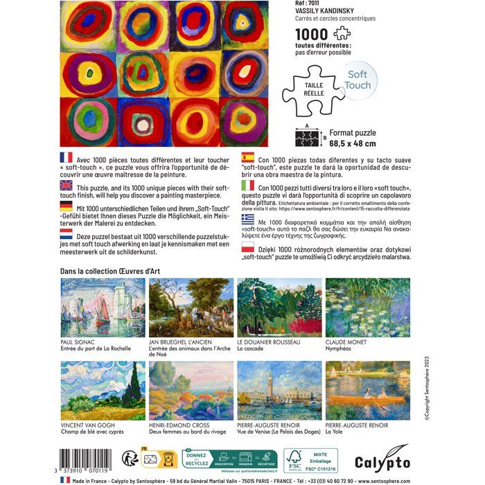 Puzzle - SENTOSPHERE - Calypto - 1000 pieces - Carrés et Cercles Concentriques - Vassily Kandisnky - Toucher Soyeux - Des 9 ans