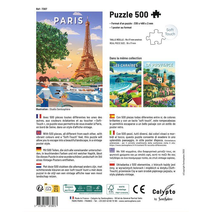 Puzzle - SENTOSPHERE - Calypto - 500 pieces - Paris - Toucher soyeux - Des 8 ans