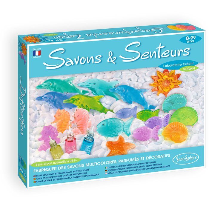 Kit Cosmétique - SENTOSPHERE - Savons et Senteurs - Mouler des savons - Base Glycérine - Parfums et Colorants - Des 8 ans