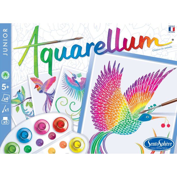 Peinture aquerelle - SENTOSPHERE - Aquarellum Junior - Oiseaux du Paradis - 5 couleurs - Sertissage sur papier Vélin - Des 6 ans