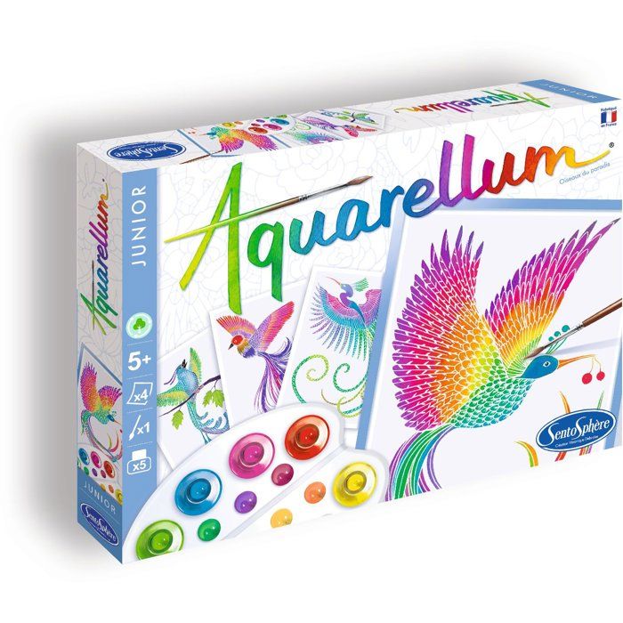 Peinture aquerelle - SENTOSPHERE - Aquarellum Junior - Oiseaux du Paradis - 5 couleurs - Sertissage sur papier Vélin - Des 6 ans