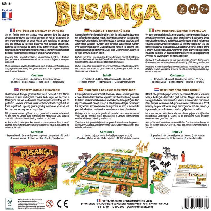 Jeu de société - SENTOSPHERE - Busunga - Sauve les 8 especes en voie de disparition - Des 7 ans