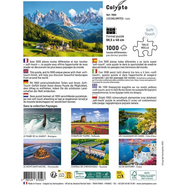 Puzzle - SENTOSPHERE - Calypto - 1000 pieces - Les Dolomites - Italie - Toucher soyeux - Des 9 ans
