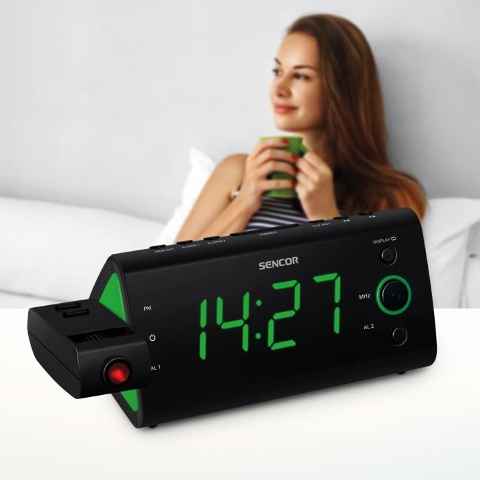 Radio-réveil - SENCOR - SRC 330 GN - Ecran LED 1,2? vert - Tuner FM - Projection heure - Noir