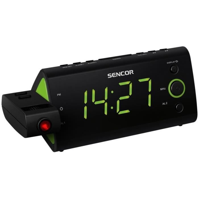 Radio-réveil - SENCOR - SRC 330 GN - Ecran LED 1,2? vert - Tuner FM - Projection heure - Noir