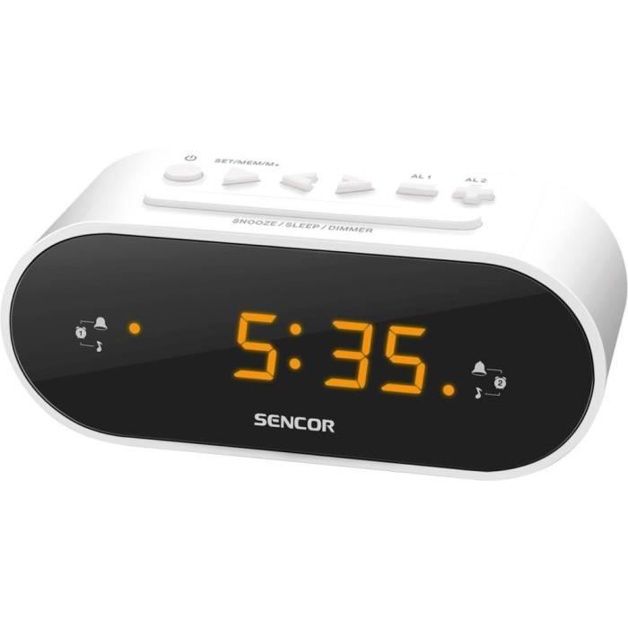 Radio-réveil Sencor SRC 1100 W - blanc - Tuner radio numérique FM - Réveil double - Variateur d'éclairage