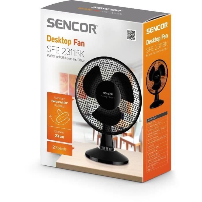 Ventilateur de bureau - Sencor - SFE 2311BK - 2 vitesses - Oscillation 90° - Silencieux 51 dB