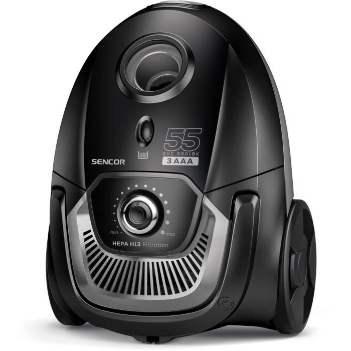 Aspirateur traÓneau avec sac - SENCOR - SVC 5501BK - Moteur ECO 700 W - 75 dBA - 2 L - Filtre HEPA H13 - Noir