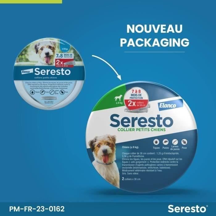 SERESTO Chien Collier Anti-Puces et Anti-Tiques -8kg 2 unités
