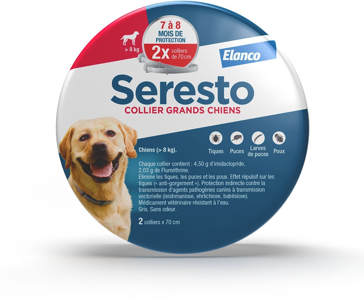 SERESTO Chien Collier Anti-Puces et Anti-Tiques +8kg 2 unités
