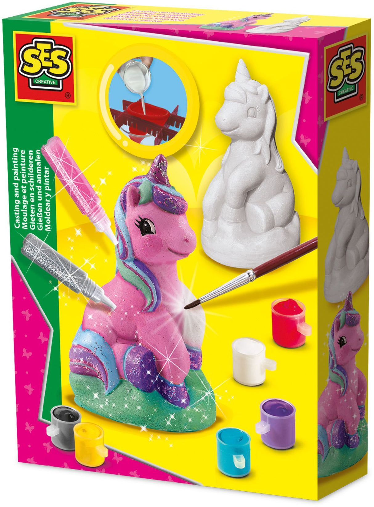 Moulage et peinture - SES CREATIVE - Hobby Pink - Licorne - Kit Créatif Enfant 3D - Crée 3 Licornes Magiques - Age : 5+