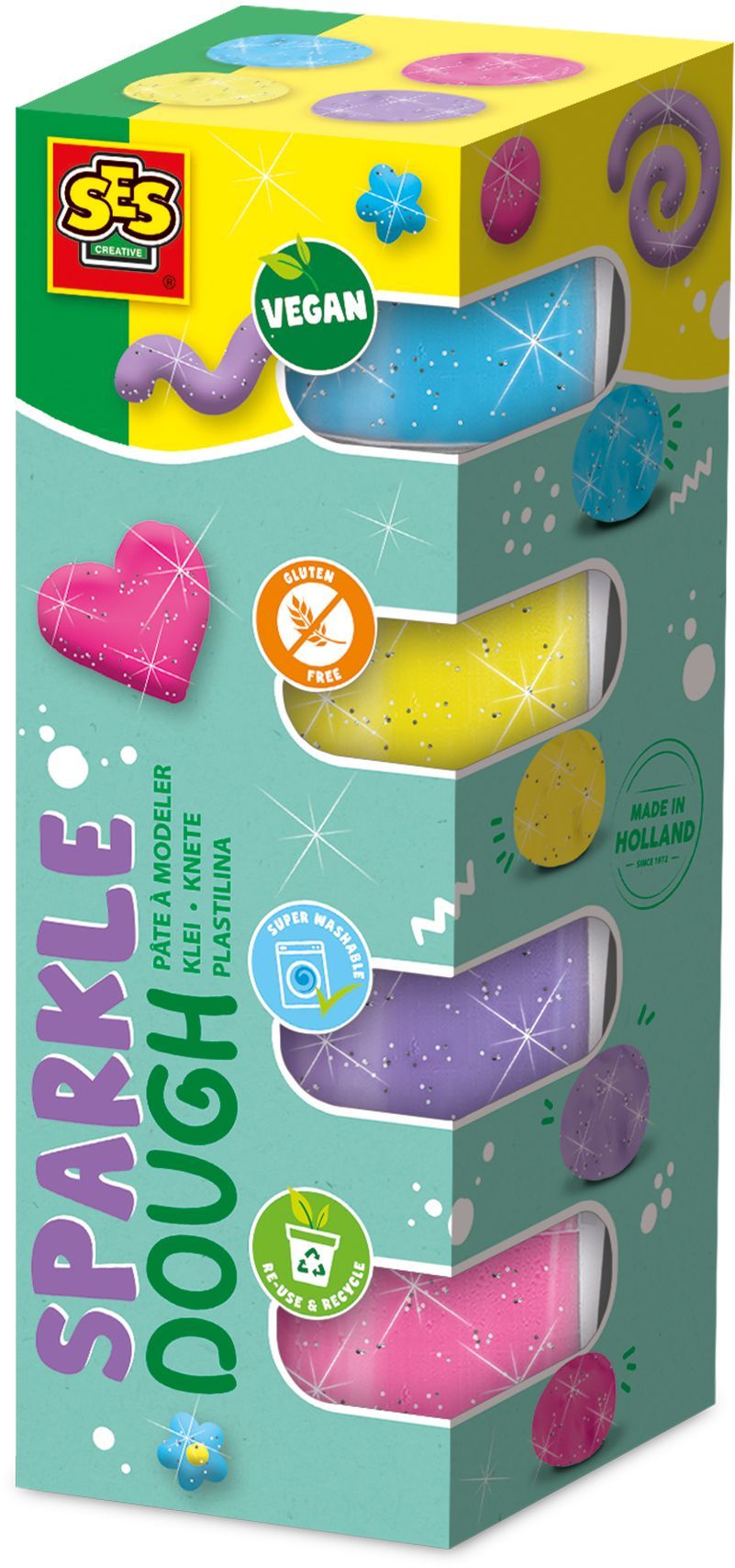 Pâte a modeler Feel good - SES CREATIVE - Dough - Scintillant (4x90gr) - Fabriqué aux Pays-Bas - Activité sensorielle bébé - Age :1+