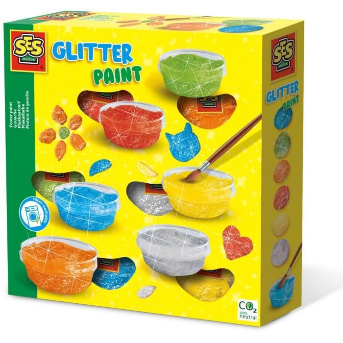 Gouache a paillettes - SES CREATIVE - Six couleurs vives de gouache pailletÈe