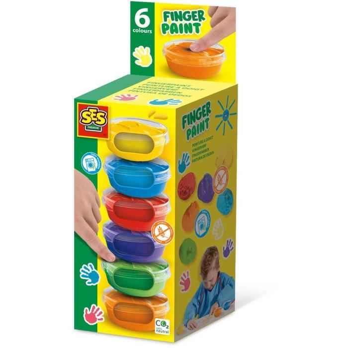 Peinture au doigt 6 couleurs x 45ml - SES CREATIVE - IntensitÈ des couleurs et facilitÈ de lavage.