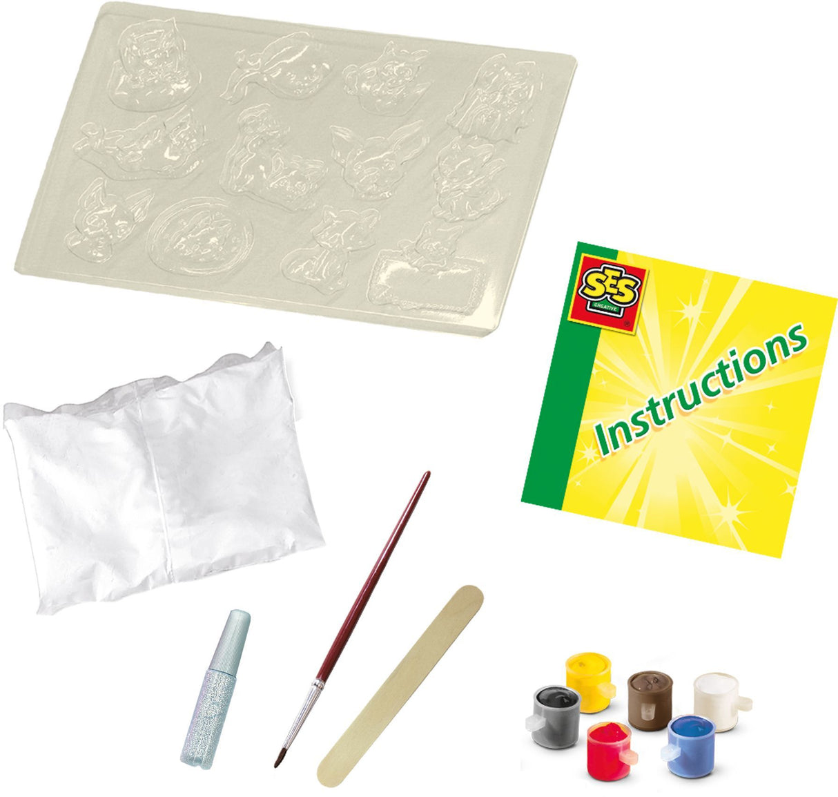 SES CREATIVE - Moulage en plâtre chiens et chats - Jaune, vert et rose - Enfant - Plus de 5 ans