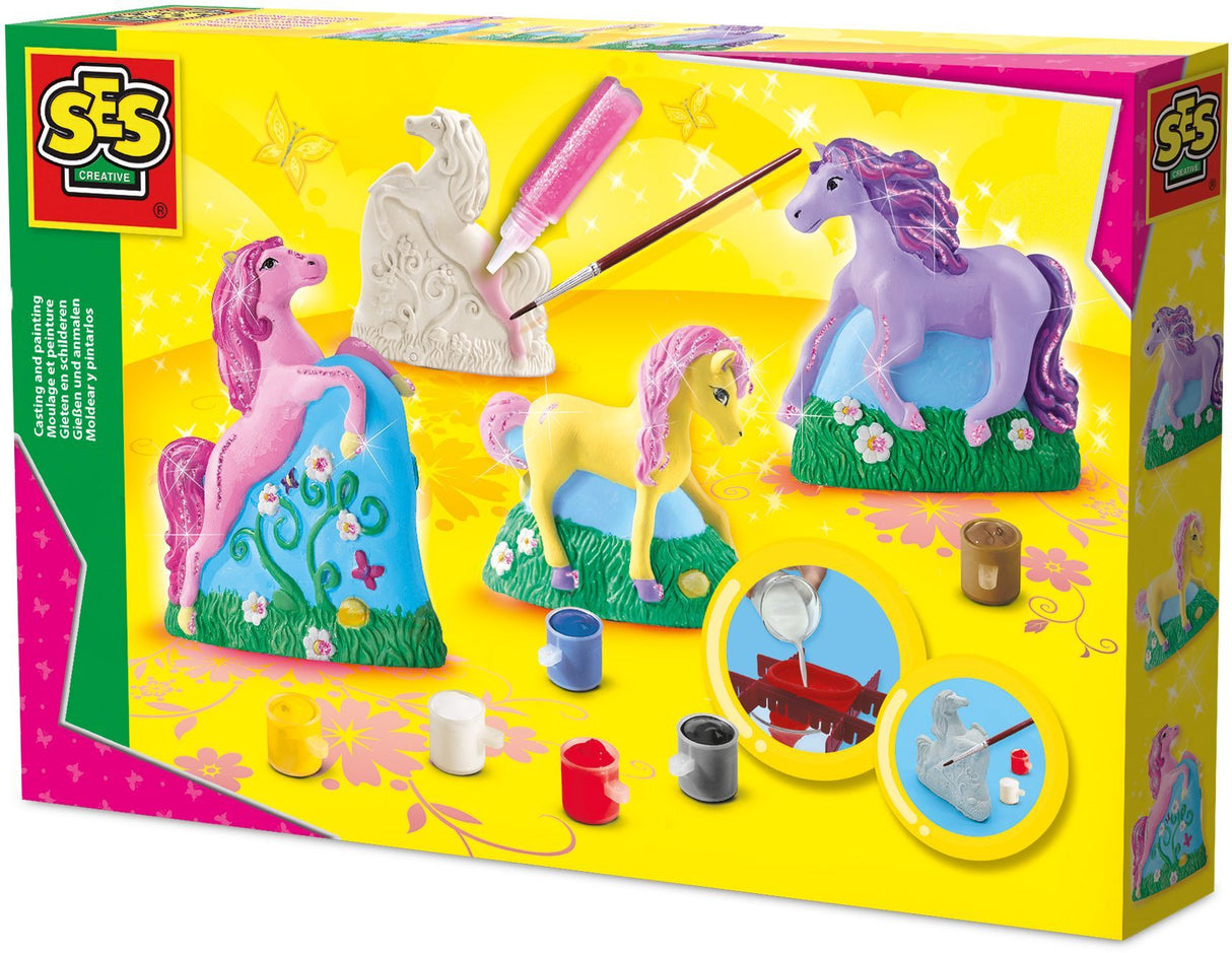 Moulage et peinture - SES CREATIVE - Hobby Pink - 3 chevaux - 3 figurines a créer avec plâtre - Peinture et paillettes - Age : 5+