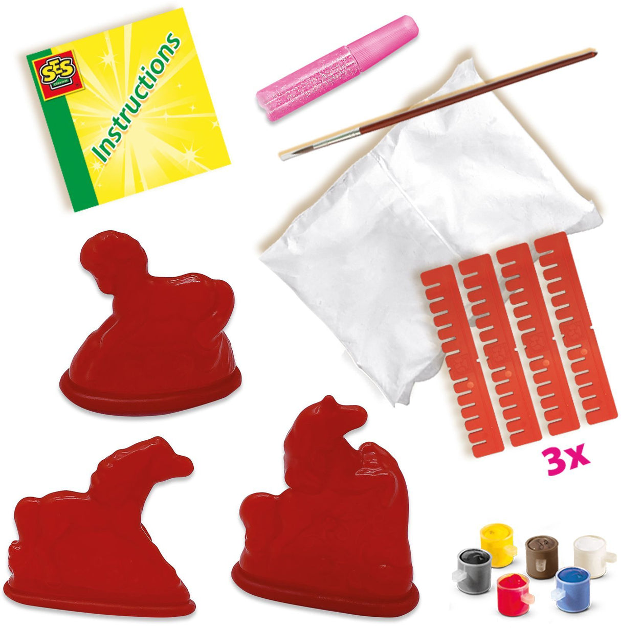 Moulage et peinture - SES CREATIVE - Hobby Pink - 3 chevaux - 3 figurines a créer avec plâtre - Peinture et paillettes - Age : 5+