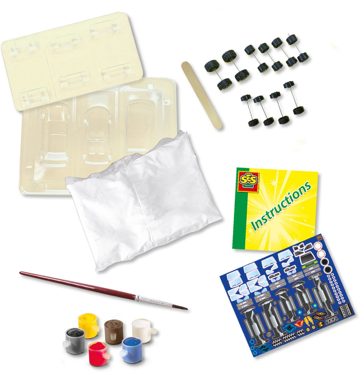 Moulage et peinture - SES CREATIVE - Hobby Blue - Voitures - Stimule la créativité - 6 peintures incluses - Age : 5+