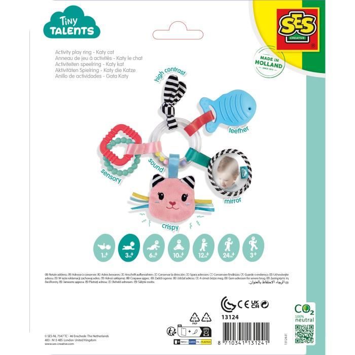 Jouet pour bÈbÈ - Anneau de jeu a activitÈs - Katy le chat - Rose - Des 3 mois