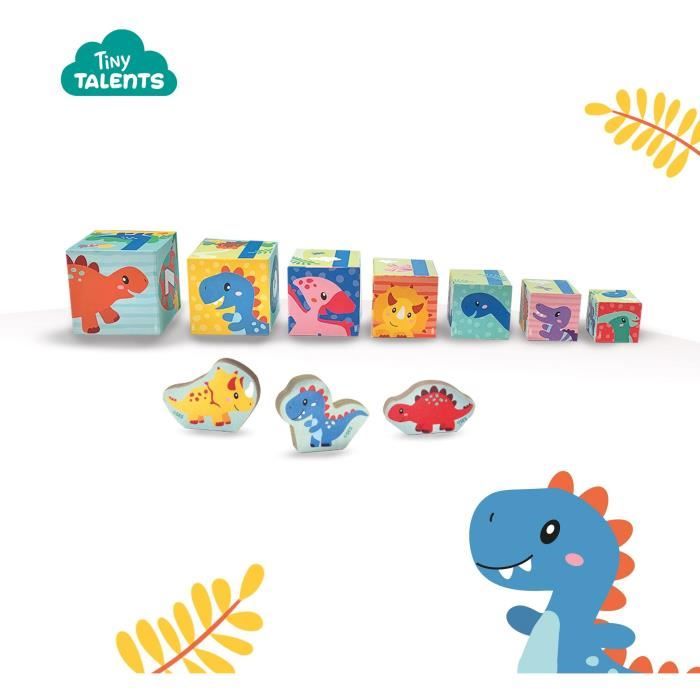 Tour de blocs a empiler avec figurines de dinosaures - Jeu d'adresse - SES CREATIVE - Tour empilable avec 3 figurines de dinosaures.