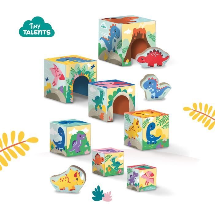 Tour de blocs a empiler avec figurines de dinosaures - Jeu d'adresse - SES CREATIVE - Tour empilable avec 3 figurines de dinosaures.