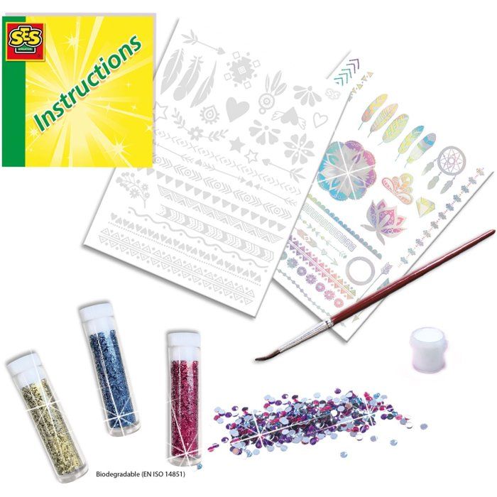 Tatouages glamour 3 en 1 - SES CREATIVE - Hobby Pink - Activité manuelle créative - Idée cadeau filles - Age : 5+