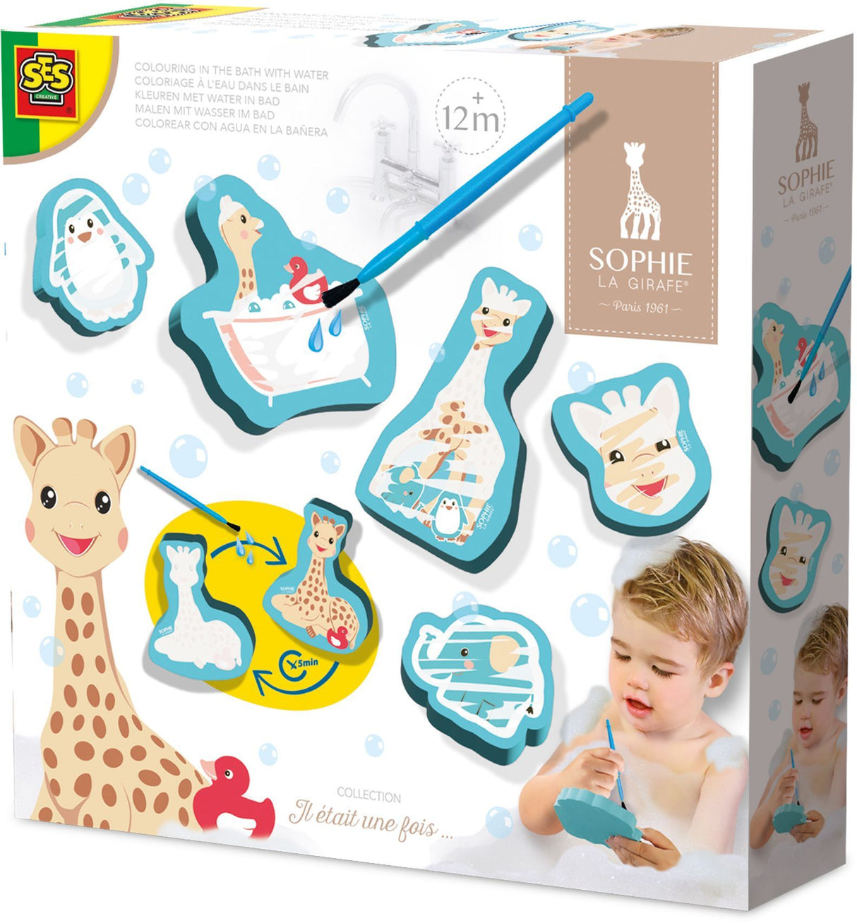 SES Creative - Hobby 1 - 4 - Sophie la girafe - Crayons de couleur pour le bain et formes - Peinture bebe - 6 chiffres - 1+