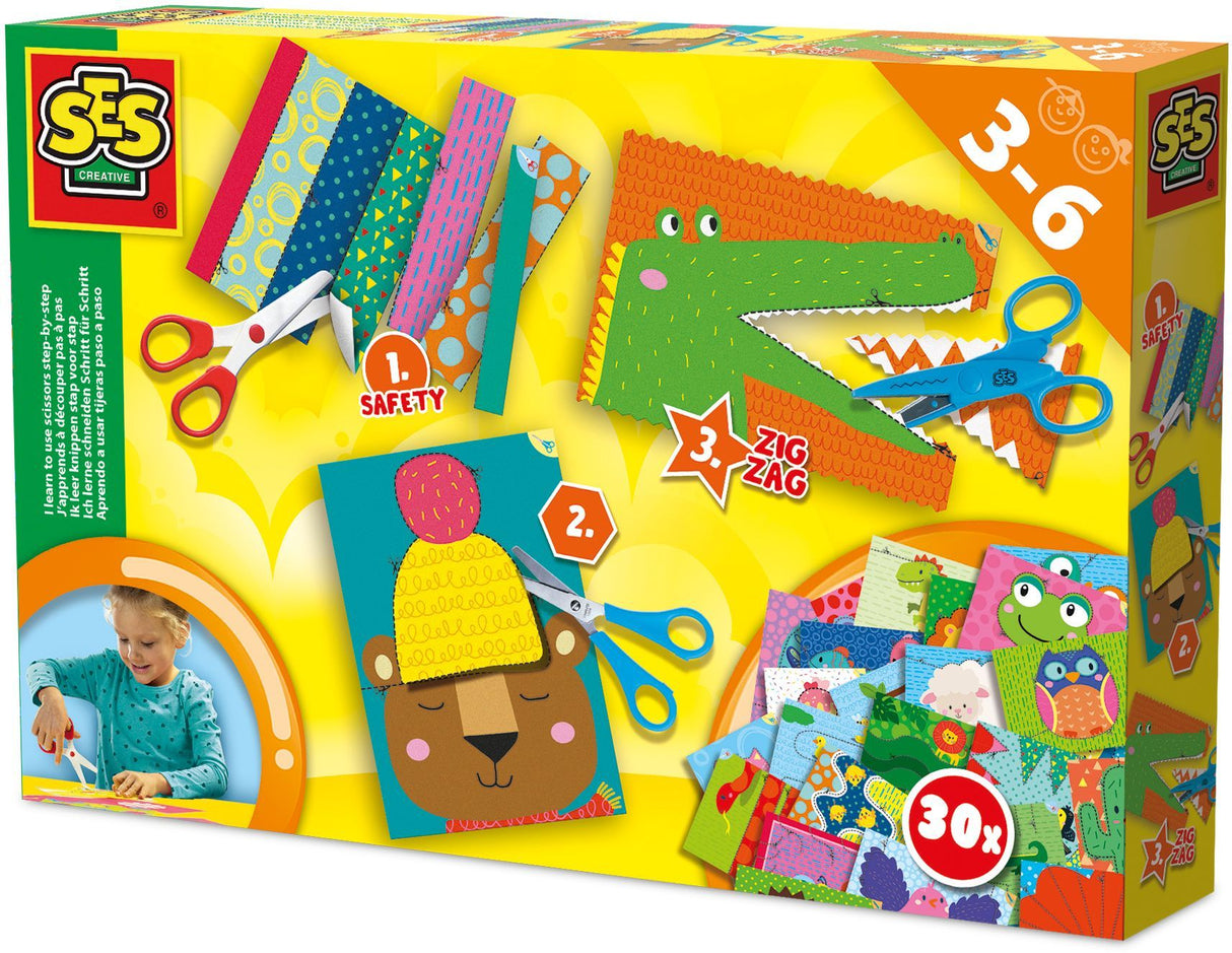 J'apprends a découper pas a pas - SES CREATIVE - Hobby 3 - 6 - Motricité Fine - 3 Ciseaux Sécurité + Loisirs + Zigzag - Age : 3+