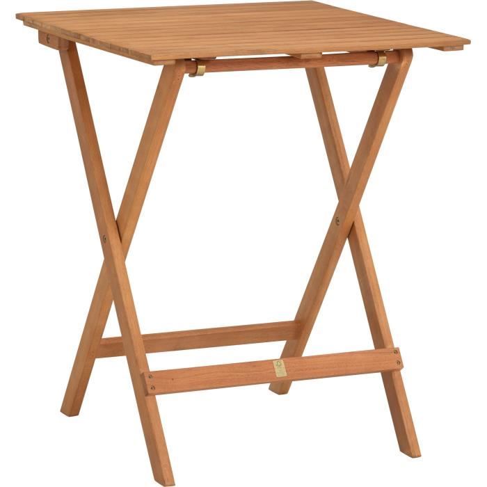 Set bistrot en bois d'acacia FSC - SAVANA - 1 table carrée 60 x 60 cm et de 2 chaises pliables - 2 personnes