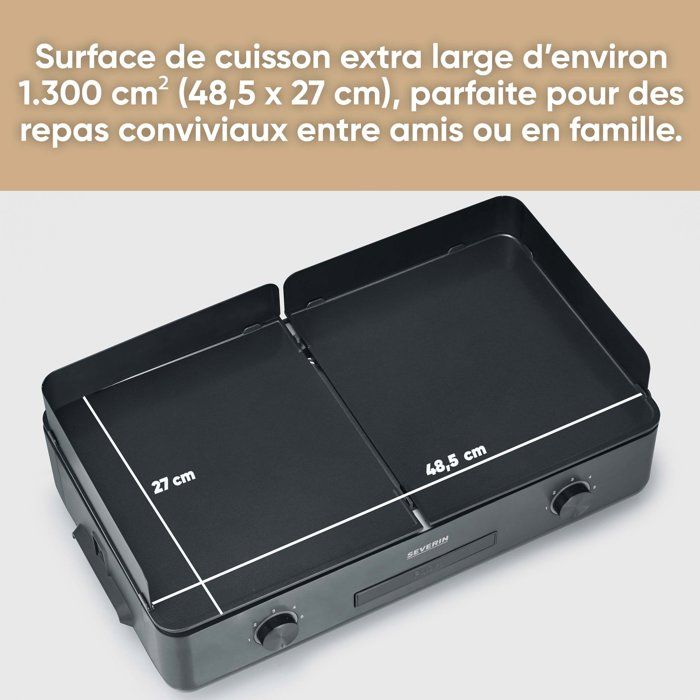 Plancha SEVERIN - PG8569 - Surface de cuisson 48x27cm - Revetement céramique antiadhésif - 2200W