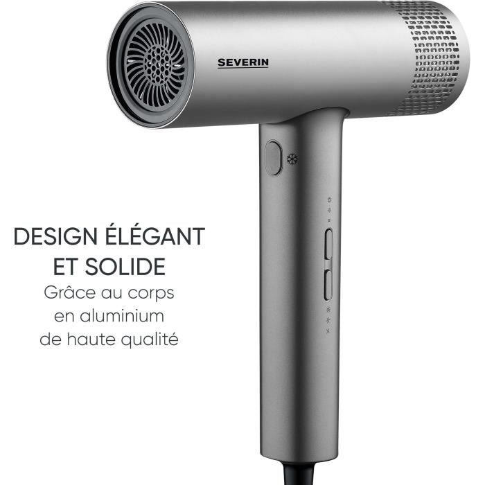 Seche-cheveux ionique - SEVERIN - HT 0169 - S-Style Speed Pro - Concentrateur & diffuseur magnétiques - 2000 W - Gris et noir