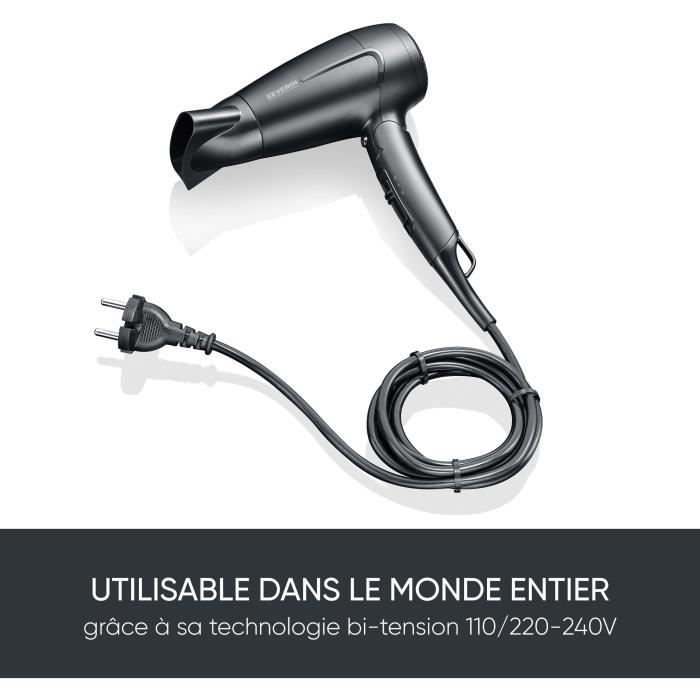 Seche-cheveux de voyage compact - SEVERIN - HT 0159 - Diffuseur & Concentrateur - 1600 W - Poignée pliable - Noir