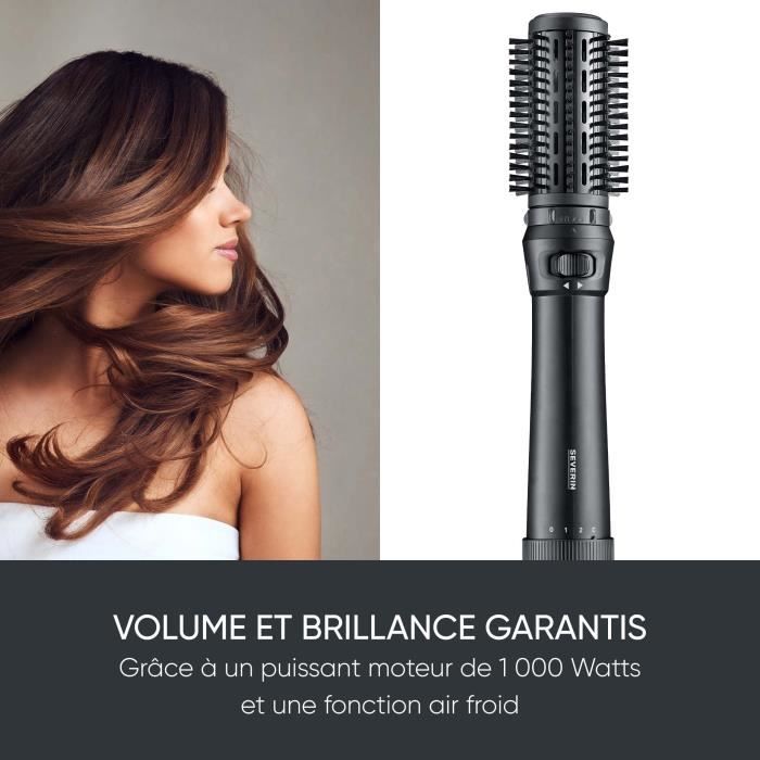 Brosse soufflante - SEVERIN - Styler multifonction avec revêtement Céramique-Kératine - Auto-rotative - 3 embouts - 1000 W - Noir