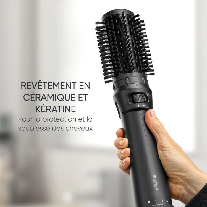 Brosse soufflante - SEVERIN - Styler multifonction avec revêtement Céramique-Kératine - Auto-rotative - 3 embouts - 1000 W - Noir