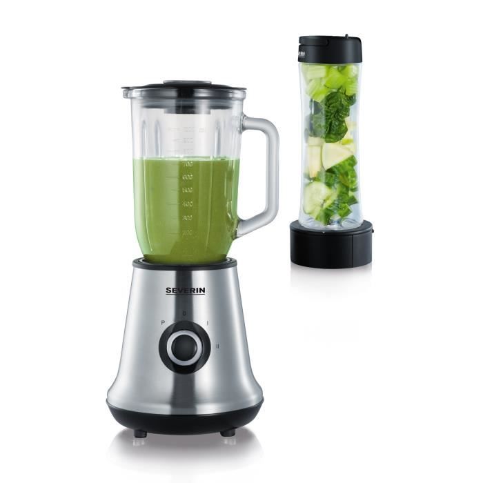Blender 2 en 1 - SEVERIN - SM3737 - Multi-mixeur et blender ŕ smoothie 2 en 1 - 500W - Bol en verre 1 L - 1 bouteille 600 ml inclus