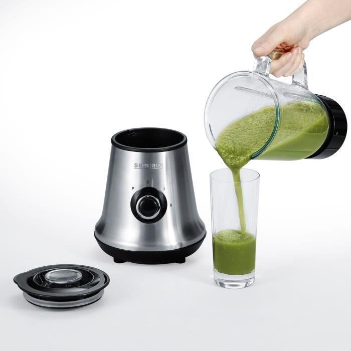 Blender - SEVERIN - SM3734 - 500 W - Bol en verre 1 L - 2 vitesses + fonction pulse - Inox/Noir