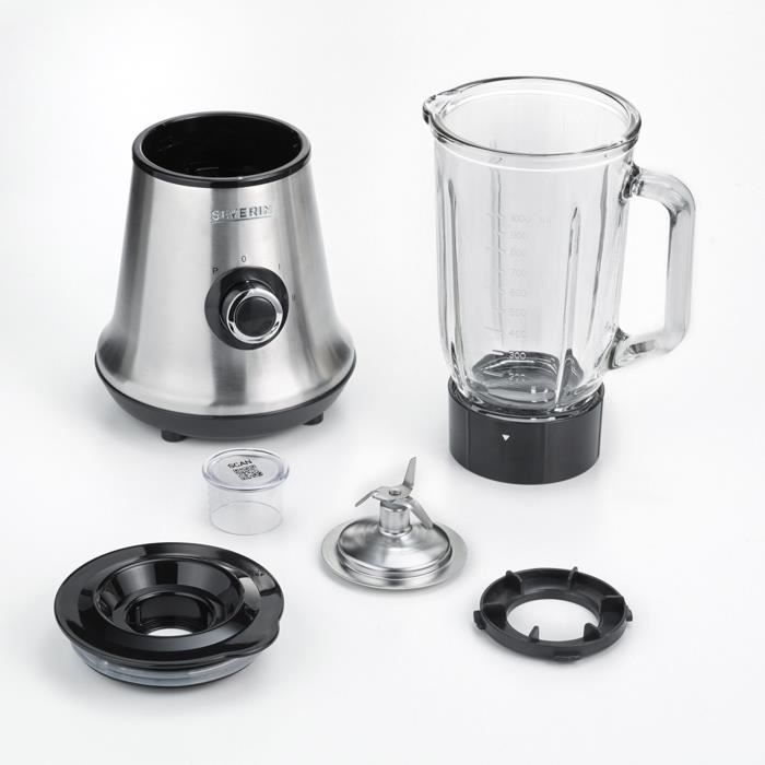 Blender - SEVERIN - SM3734 - 500 W - Bol en verre 1 L - 2 vitesses + fonction pulse - Inox/Noir