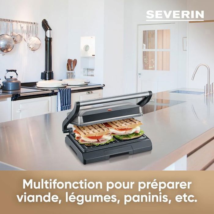 SEVERIN - Grill Electrique KG2394 - Surface cuisson 23x14,5cm - Plaques anti-adhésives - 800W