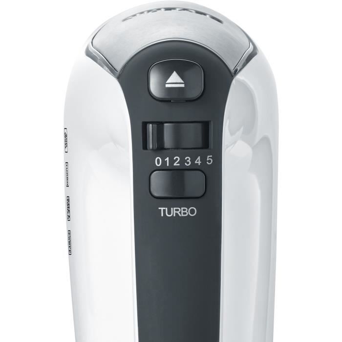 Batteur électrique SEVERIN HM3830 - 5 vitesses + fonction turbo, 1 600 tours/min, 2 fouets et crochets inox