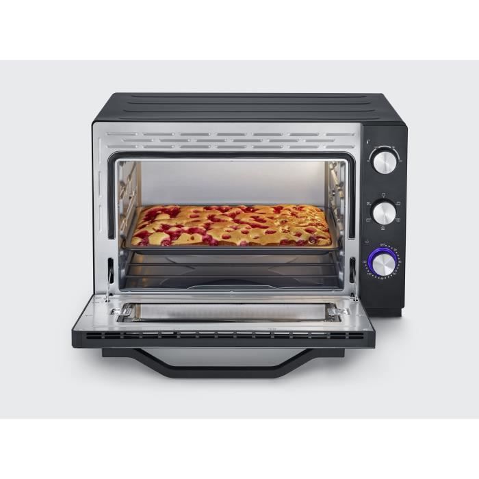 Four posable XXL a chaleur tournante SEVERIN - 60 L - 2 200 W - Tournebroche et pierre a pizza - Noir/Inox
