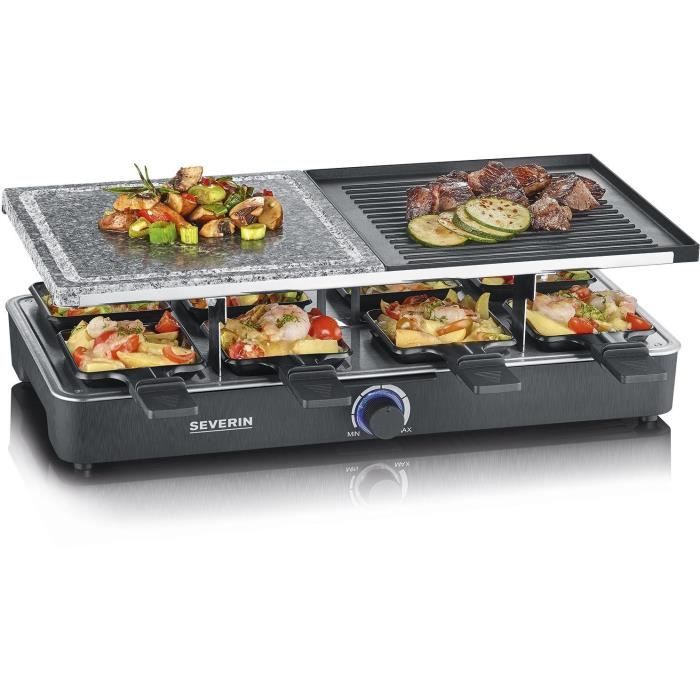 Appareil a raclette SEVERIN - RG2376 - Jusqu'a 8 personnes - Pierre de cuisson naturelle et plaque réversible - 1400W