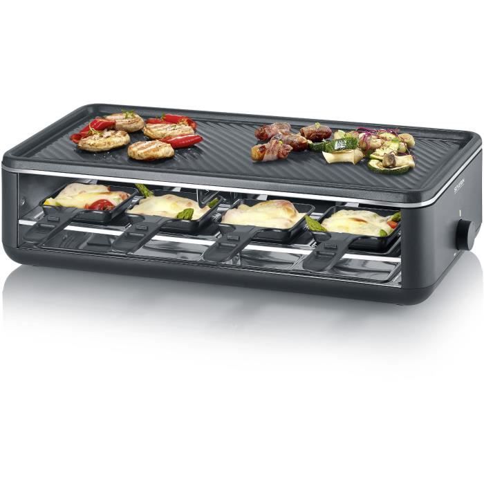 Appareil a raclette - SEVERIN - RG2365 - 8 personnes - Plaque de cuisson cÈramique 48 x 24 cm - Gril raclette 1300 W - Noir